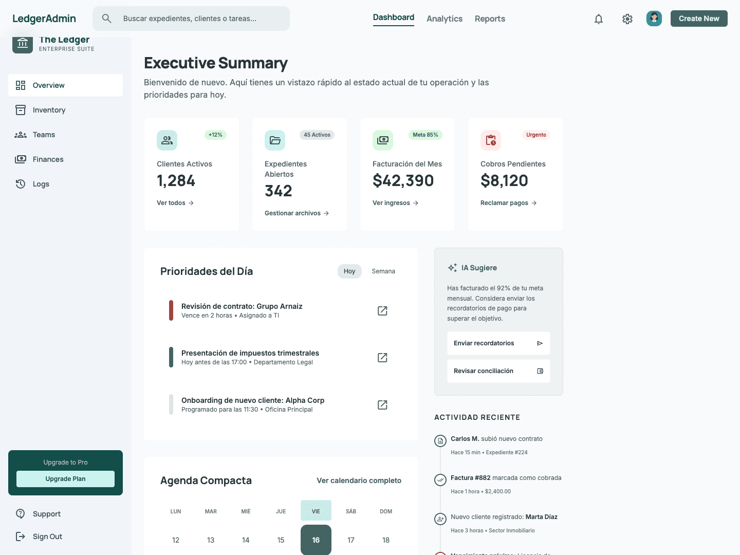 Diseño web de OpsFlow Dashboard, demo para el sector saas
