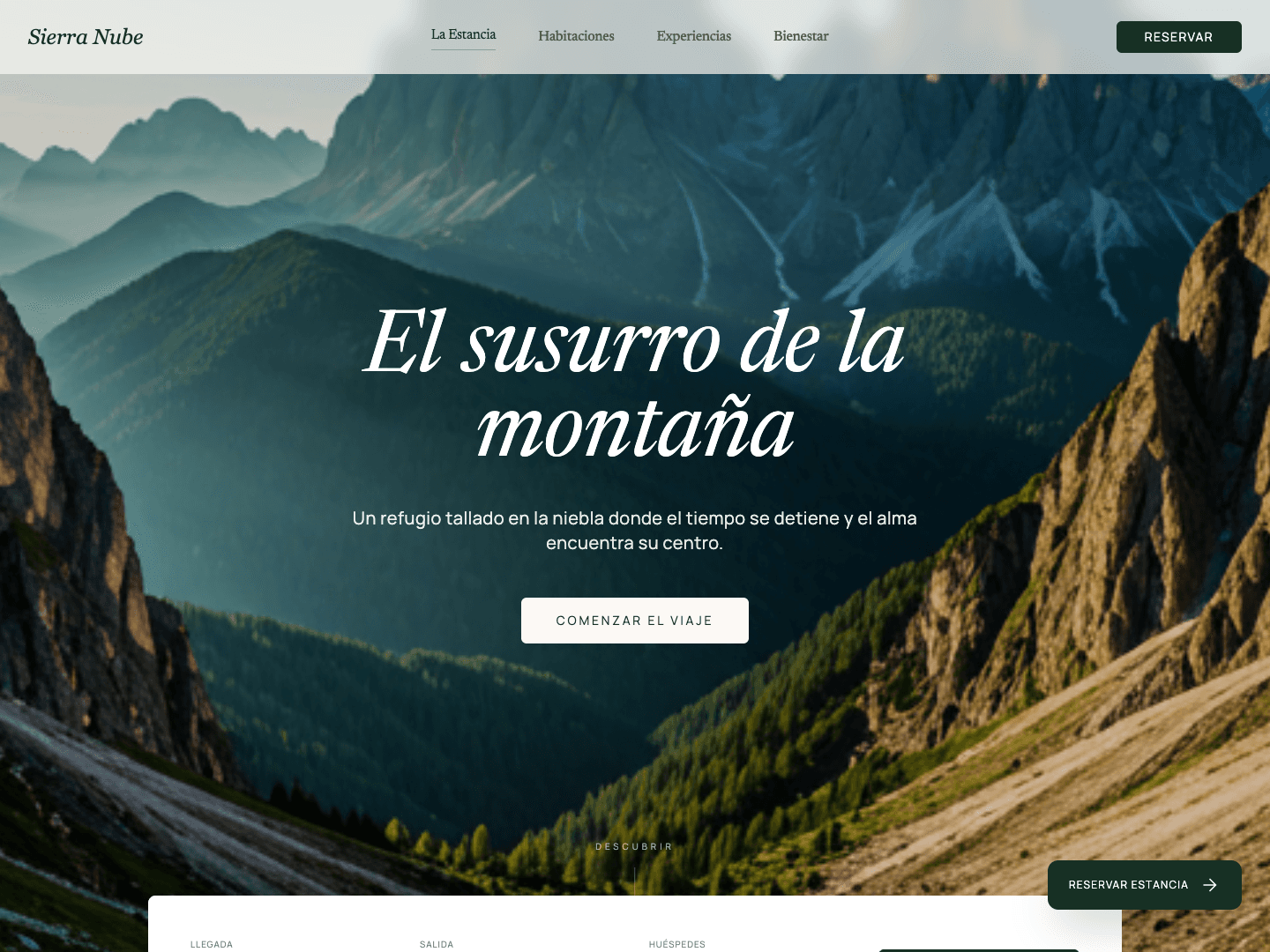Diseño web de Sierra Nube: alojamiento entre montañas con reserva de habitaciones