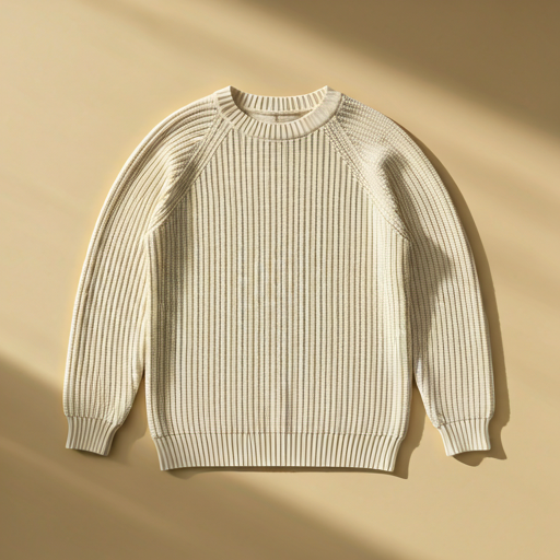 minimalist cream colored knit sweater on a neutral background with soft shadows and premium texture