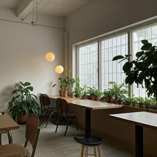 instagram post preview of a minimalist aesthetic cafe interior with clean lines and plants